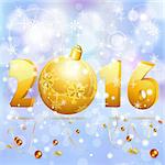 New Year background with stylized 2016 and Bauble. Vector Template for Cover, Flyer, Brochure, Greeting Card.