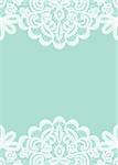 Wedding invitation or greeting card with lace border isolated on green background