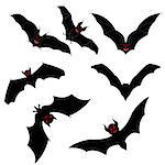 Halloween Holiday Elements Set. Collection With Flying Bats Over White Background for Creating Halloween Designs.  Vector illustration.