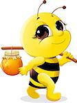 beautiful bee which carries a pot of honey on a stick