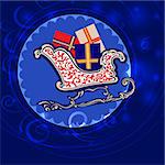 Blue Christmas and New Year greeting card with fly sled, eps 10