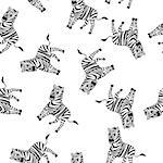 Seamless Pattern From Funny Cartoon Character Zebra With Wide Smile Over White Background.  Tropical and Zoo  Fauna. Vector illustration.