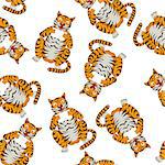 Seamless Pattern From Funny Cartoon Character Tiger Over White Background.  Tropical and Zoo  Fauna. Vector illustration.