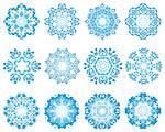 Set of Twelve Circle Snowflakes Ornaments. Vector Illustration.