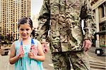 Soldier reunited with his daughter against new york street