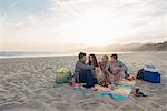 Group of friends having picnic on beach