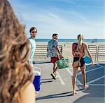 Group of friends, walking towards beach