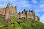 Bamburgh Cast in summer, from below, Northumberland, England, United Kingdom, Europe