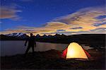 Camping under the stars on Rosset Lake at an altitude of 2709 meters, Gran Paradiso National Park, Alpi Graie (Graian Alps), Italy, Europe