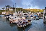 Boats moored in pretty Polperro harbour, Cornwall, England, United Kingdom, Europe