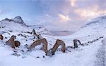 Snow covered mountains in winter on the island of Streymoy in the Faroe Islands, Denmark, Europe