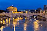 Castel Sant'Angelo and Ponte Vittorio Emanuelle II on the River Tiber at night, Rome, Lazio, Italy, Europe