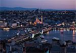 View over Istanbul skyline from The Galata Tower at night, Beyoglu, Istanbul, Turkey, Europe