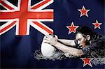 New Zealand flag and rugby player