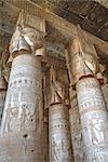 Hathor-headed columns, Hypostyle Hall, Temple of Hathor, Dendera, Egypt, North Africa, Africa