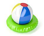 Beach ball and swim ring on white background