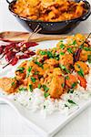 Curried Coconut Chicken with red hot chili pepper and rice