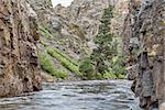 Cache la Poudre River at Little Narrows, springtime scenery with snow melt run off