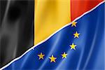 Mixed Belgian and european Union flag, three dimensional render, illustration