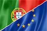 Mixed Portuguese and european Union flag, three dimensional render, illustration