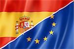 Mixed Spanish and european Union flag, three dimensional render, illustration