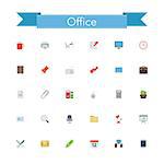 Office and workplace flat icons set. Vector illustration.