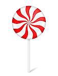 Round peppermint candy with stick on white background, vector eps10 illustration