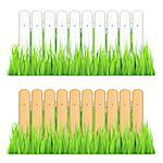 White and brown fences in grass, vector eps10 illustration