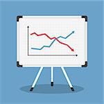 Graph with two lines on whiteboard, vector eps10 illustration