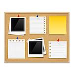Bulletin board with photos and paper notes, vector eps10 illustration