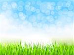Summer background with green grass and blue sky, vector eps10 illustration, gradient mesh
