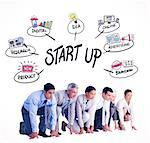 Business people preparing to run  against start up doodle