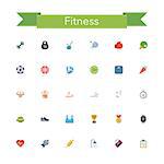 Fitness and a healthy lifestyle flat icons set. Vector illustration.