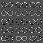 White infinity symbols set with shadows, vector eps10 illustration