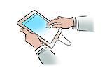 Illustration of businessman's hands holding digital tablet