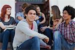 Students sitting together on campus