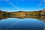 Landscape Reflected in the River Main in the Morning, Spring, Collenberg, Churfranken, Spessart, Miltenberg-District, Bavaria, Germany