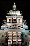 Close-up of domed roof of the National Museum at night, Prague, Czech Republic