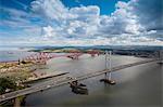 Forth Road Bridge and the Forth Rail Bridge near Queensferry, Scotland, UK