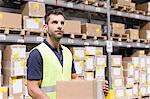 Male warehouse worker preparing order in distribution warehouse