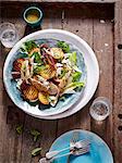 BBQ chicken, peach and cos lettuce salad