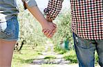 Cropped view of couple holding hands looking down dirt track