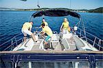 Group of friends together on sailboat, Adriatic Sea