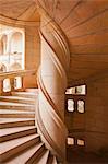 Looking at the inside of the staircase that leads up to the chambers of Francois 1er in the Chateau de Chambord, UNESCO World Heritage Site, Loir-et-Cher, Centre, France, Europe