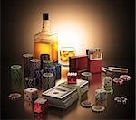 Objects concepts of gambling addiction, drinking and smoking. Clipping path included.