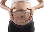 Pregnant with her child drawn in belly