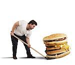 Man lifts with shovel a giant sandwich