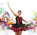 Classical dancer between colours and musical notes