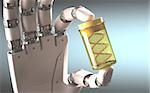 Robotic hand holding a test tube with a sample DNA inside. Concept of the technology.