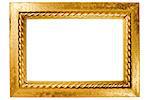 Rectangular wooden frame painted with gold isolated on white background